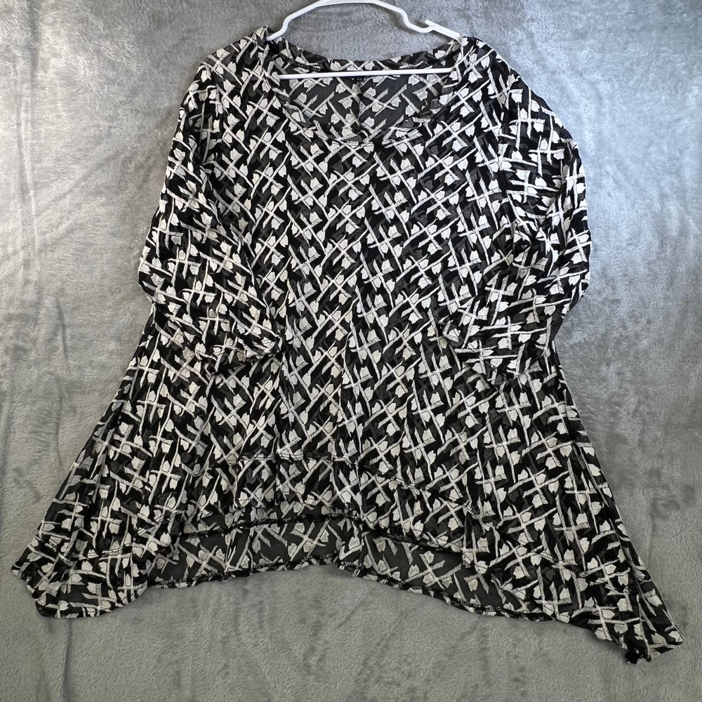BOHO CHIC Black White‎ Geometric Mesh Tunic Top Plus Size XL